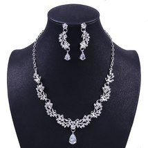  Cubic Zircon Leaf Bridal Jewelry Sets Rhinestone Crown Tiaras Necklace Earrings - £18.85 GBP