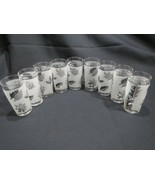 9 Vintage Silver Leaf Frosted Juice Glasses w/ Lt Gray &amp; Dk Gray Leaves  - $29.63