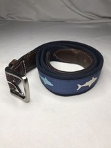 Vineyard Vines Belt Canvas Leather Red White Blue Sharks - £15.57 GBP