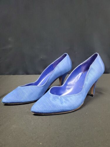 NINA Blue Satin Heel Stiletto Shoes Periwinkle Size 8.5 Vintage 1990s Y2k - $17.72