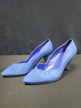NINA Blue Satin Heel Stiletto Shoes Periwinkle Size 8.5 Vintage 1990s Y2k - $17.72
