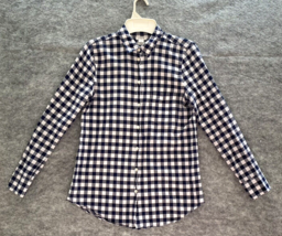 J Crew Factory Womens Shirt Size XS Navy Gingham Check Button Front Long... - £11.87 GBP