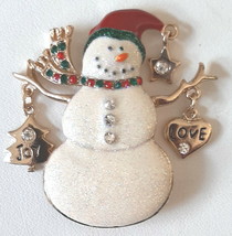 Kenneth Cole Snowman Christmas Brooch Pin Signed KC Glitter Dangle Rhinestone - £12.85 GBP