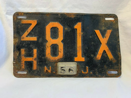 Vtg 1956 N.J. Tag License Plate ZH 81X Transportation Garage Interior Decor - $59.95