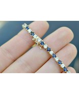 14k Yellow Gold Over 5 Ct Round Cut Blue Sapphire &amp; Diamond Tennis Brace... - $150.18 CAD