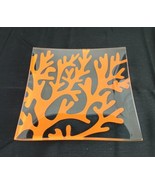 Glass Trinket Tray Orange Seaweed Coral Mint Condition 6&quot;X6&quot; - £14.01 GBP