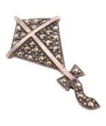 925 Sterling Silver Vintage Brooch Pin Modernist Marcasite Kite Charm  B... - $38.11