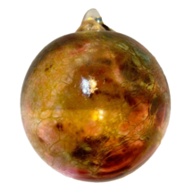 Vintage Hand Blown Glass Crackle Bubbles Iridescent Christmas Ornament Amber 4” - £19.76 GBP