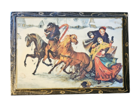 Wooden Jewelry Keepsake Box with Winter Horses, Sleigh &amp; Couple Graphic - £15.63 GBP