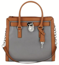 Michael Kors Large Hamilton Frame Out Steel Gray Acorn Leather Tote Bagnwt! - £185.01 GBP