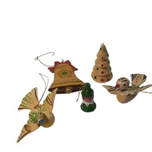 Vintage Wooden Christmas Tree Ornaments Folk Art Birds People Bell Wood Retro - £14.90 GBP