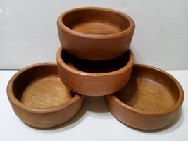 4 Piece Wooden Teak Stackable Salad Bowls Thailand 6x2 - $27.71