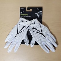 Nike Superbad 6.0 Size S Youth Football Gloves White Black New - $49.98