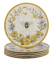 Certified International “Bee Sweet&quot; Yellow Floral Dinner Plates Set of 6 NEW - £27.84 GBP