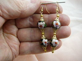 (EE600-443) 12 Mm Black Pink Flower Two Cloisonne Bead Dangle Earrings Jewelry - £17.17 GBP