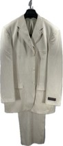 Xxiotti Men&#39;s Cream Suit 3 Piece Blue Pinstripe Pleated Front 100% Wool ... - $179.99