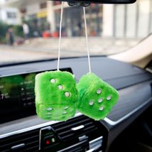 YGMONER Pair of Retro Square Mirror Hanging Couple Fuzzy Plush Dice with Dots fo - £15.66 GBP