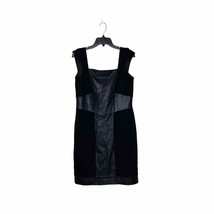 Antonio Melani Women Size 8 Black Leather Panel Lined Sheath Dress Cap Sleeve - £49.19 GBP