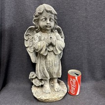 GORGEOUS PRAYING ANGEL Weathered CONCRETE GARDEN STATUE 17” TALL - £58.38 GBP