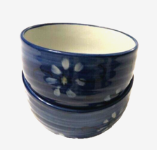 $12 WCL Cobalt Blue Floral Vintage Ceramic Hand Painted Soup Cereal Bowl Set 2 - £6.99 GBP