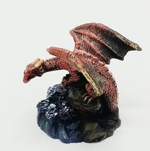 Medieval Red Mini Dragon Figurine Resting on Rock H = 2.25 in - $11.19