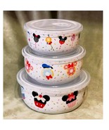  Disney Mickey &amp; Friends Sweet Treats Ceramic Microwave Bowls w/Vented L... - £32.70 GBP
