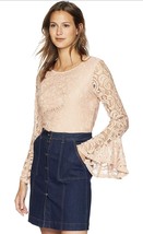 MEDIUM Adrianna Papell Womens Full Lace Bell Sleeve Top in Warm Blush  B... - £15.72 GBP