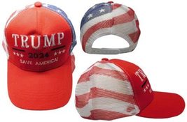 Trump 2024 Save America! Red USA Flag Mesh Trucker Embroidered Cap Hat - £7.76 GBP