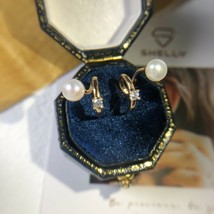 Freshwater Pearl Earrings 14k Gold Filled Ear Studs Zircon - £20.36 GBP
