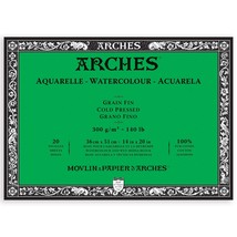 Arches Aquarelle Cold Pressed Watercolor Block 14&quot;X20&quot;- 140lb, 20 Sheets... - $2,824.84 MXN