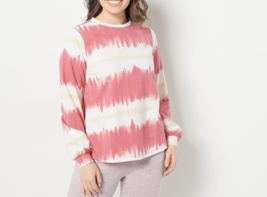 AnyBody Washed French Terry Printed Pullover Top WarmRose TieDye, Small - £15.63 GBP