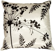 Pillow Decor - White with Black Spring Flower and Ferns 16x16 Pillow - £19.55 GBP