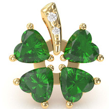 4 Leaf Clover Shamrock Lab-Created Emerald Diamond Pendant In 14k Yellow Gold - £400.11 GBP
