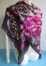 Max Studio Scarf Large Floral and Flower Petals Print 48&quot; Square Sheer C... - £14.90 GBP