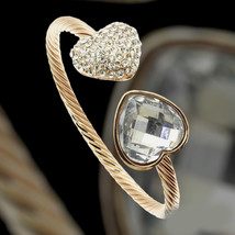 Heart Shaped Cuff Bracelet Charm Twisted Metal  Women Open Bangle Jewelry Gift - £7.08 GBP