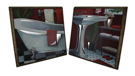 Zeckos 2 Pc. Framed Tub and Sink Wooden Wall Hanging Set with Mirrored Cutouts - £15.32 GBP