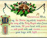 A Christmas Wish Holly Bells Ribbon Divine Joy Embossed 1909 DB Postcard F4 - $3.51