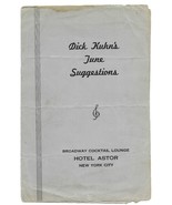 Vintage 1940s DICK KUHN ORCHESTRA Hotel Astor New York City SONG LIST Br... - $49.49