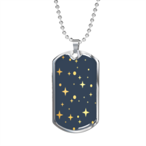 Celestial Stars Navy Blue Necklace Stainless Steel or 18k Gold Dog Tag 24&quot; Chai - £37.92 GBP+