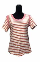Womens TOMMY HILFIGER Short Sleeve T-Shirt White w/ Pink Orange Stripes ... - $11.56