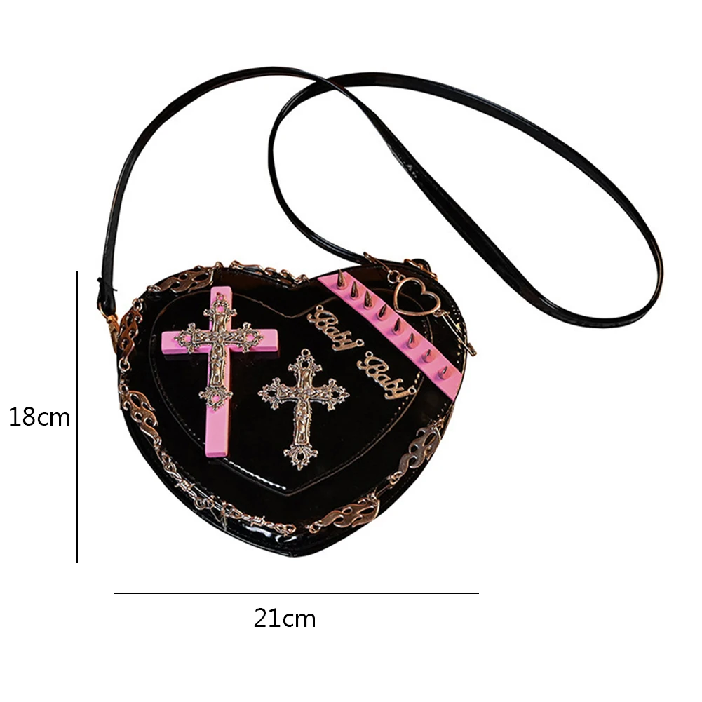 Heart Composite  Bag ita Rivet Cross Girls Handbag  Decoration Retro Style Cute  - £53.97 GBP