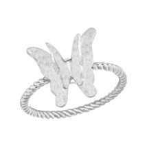 Magical Satin Shine 3D Butterfly of Sterling Silver on a Twisted Band Ring-9 - £8.85 GBP
