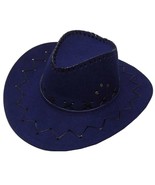 DARK BLUE COLOR SOFT LEATHER STYLE WESTERN COWBOY HAT cowgirl unisex HEA... - £9.19 GBP