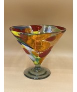 Large Art Glass Pedestal Vase Margarita Glass Centerpiece 6” Tall - $24.27 CAD