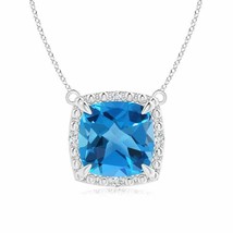 ANGARA 8mm Natural Swiss Blue Topaz Beaded Halo Necklace in Silver for Women - £217.50 GBP+