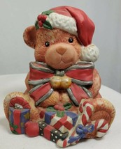 Christmas Teddy Bear Ceramic Bell With Presents Gifts 4&quot; Tall - £14.26 GBP