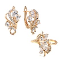 Luxury 585 Rose Gold Crystal Flower Earrings Ring Sets for Women Natural... - £11.13 GBP