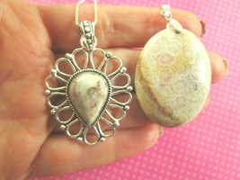 Natural stone sterling silver jasper pendants- SET OF 2 - £11.82 GBP