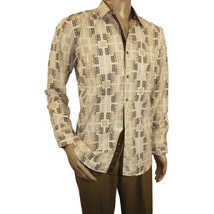 Mens Sports Shirt by DE-NIKO Long Sleeves Fashion Prints Soft Modal NK600 Khaki image 11
