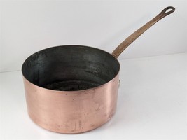 Old French Copper 4 Quart 22cm Saucepan Stockpot Brass Handle &quot;22&quot; Copperware - £158.23 GBP